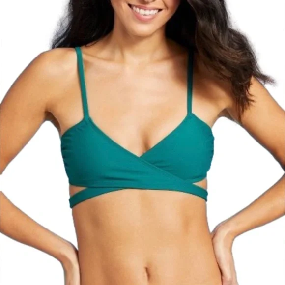 ☀️☀️Juniors Wrap Front Bralette Bikini Top - Xhilaration Teal Green XS or Medium - Picture 4 of 7